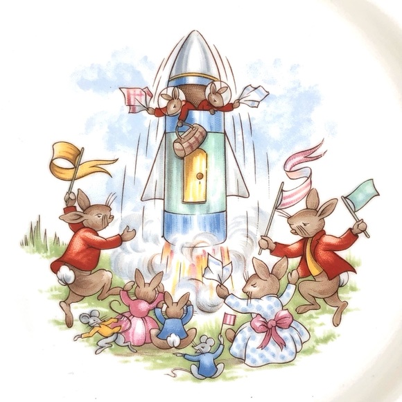 Royal Doulton Bunnykins Rocket Launch Salad Plate 8” Albion Shape - Picture 2 of 6